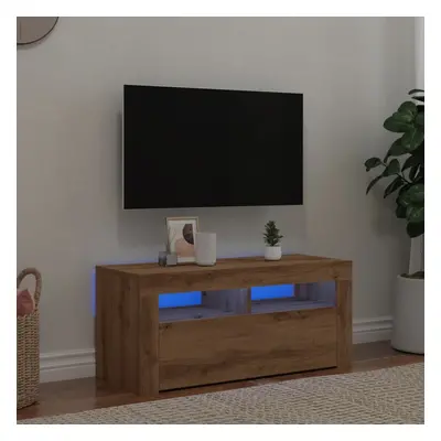 vidaXL TV Cabinet with LED Lights Artisan Oak 90x35x40 cm Engineered Wood