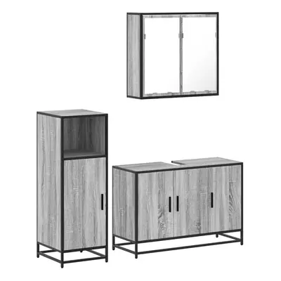 (grey sonoma) vidaXL Piece Bathroom Furniture Set Smoked Oak Engineered Wood