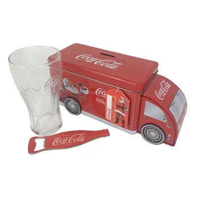 Coca-Cola Truck Money Tin With Glass & Bottle Opener