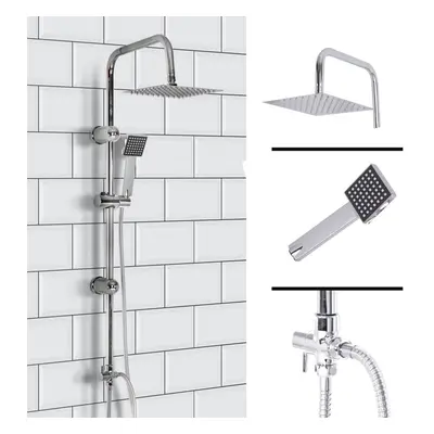 Modern Chrome Shower Kit Twin Head Square Shower Set Fixed Shower