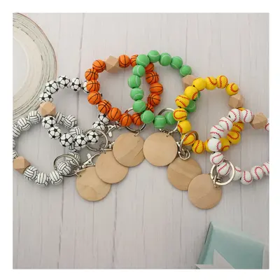 Football basketball baseball Wooden beads wooden chips bracelet