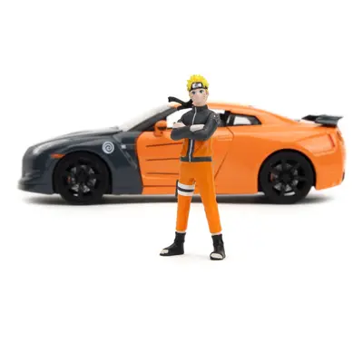 2009 Nissan GTR R35 Orange and Dark Gray with Yellow Top and Graphics and Naruto Diecast Figure 