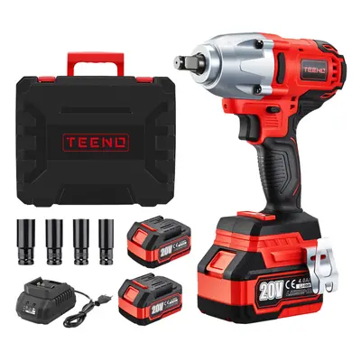 (Two Batteries) TEENO Brushless Impact Wrench,600N.m Cordless Lithium-Ion Impact Wrench 4.0Ah Ba