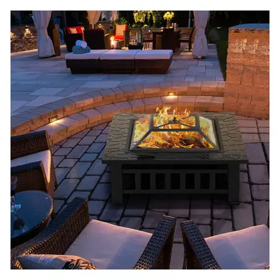 3 in Outdoor Fire Pit,Table Brazier Garden with Waterproof Cover