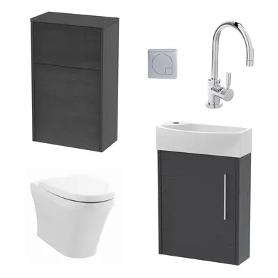 Power Cloakroom Bundle - Right Wall Hung Vanity Unit, Concealed Cistern WC Unit, Toilet & Tap, 4