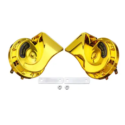 (Gold) Pair 12V 115dB Super Loud Car Motorcycle Dual Tone Electric Snail Horn Universal