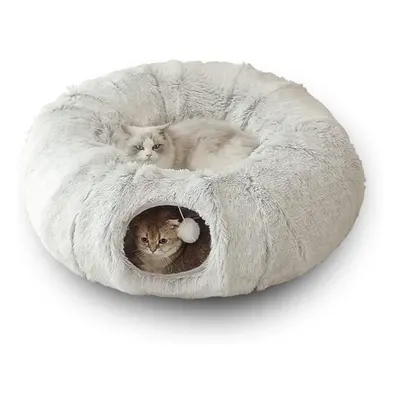 Plush Cat Tunnels Beds for Indoor Cats, 2-in-1 Cat Tunnel Haven for Endless Fun and Comfort Easy