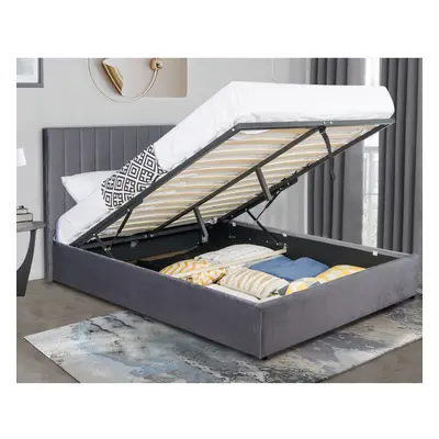 ((Grey, Small Double)) Ottoman Bed Storage Bed Frame Gas Lift Velvet Fabric