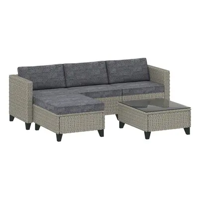 Outsunny PCs Rattan Garden Furniture Set with Glass Coffee Table Dark Grey