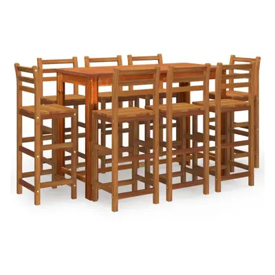 vidaXL Solid Wood Acacia Garden Bar Set Piece Wooden Bar Table and Stool