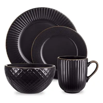 Tower T867002BLK Empire Piece Dinnerware Set, Stoneware, Black and Brass