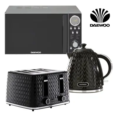 Daewoo ARGYLE Black 1.7L 3KW JUG KETTLE 4-Slice Toaster and Digital Multi-Stage Microwave