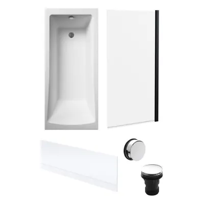 Square Single Ended Bath, Black Screen, Front Panel and Chrome Waste -1700x700mm