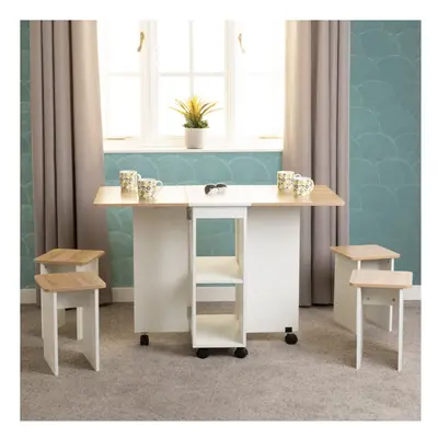 Stowaway Dining Set Oak Effect/White, Seymore With Stools