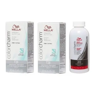 (T28 (2x), Dev (Vol.20) 3.6oz) Wella Color Charm T14 Pale Ash Blonde Permanent Liquid Hair Toner