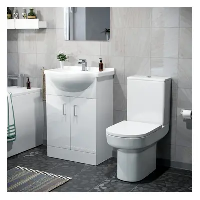 Dyon 550mm Flat Pack Freestanding Vanity Basin Unit & Close Coupled Toilet White