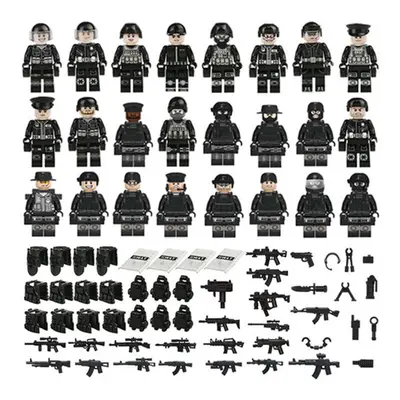 (Style C 24pcs) Military Soldiers Black SWAT Jeeps Minifigures Toys Fit Lego