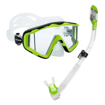 cressi Panoramic Wide View Panel Mask Dry Snorkel Set Lime greencle