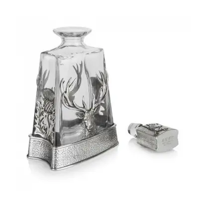 Stunning Pewter Stag & Scottish Thistle Glass Pyramid Whisky Decanter