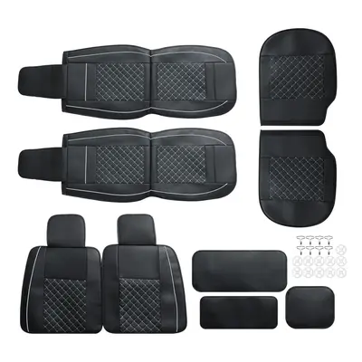 (1 Set - Mysterious Black) 1PC/5PCS Universal Front Car Seat Mat Cover Cushion Deluxe PU Leather