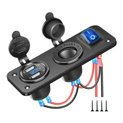 3 in Dual USB Charger LED Voltmeter 12V 24V Power Socket On-Off Switch Panel Black Marine Dual U