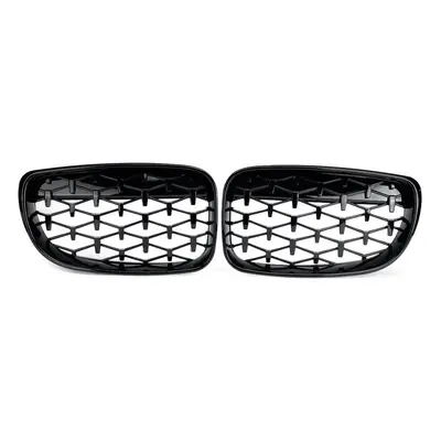 Pair Glossy Black Car Front Kidney Grill Grilles Diamond Style For BMW Series