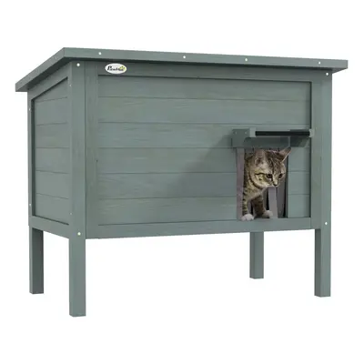 PawHut Outdoor Feral Cat House Insulated w/ Openable Roof - Charcoal Grey