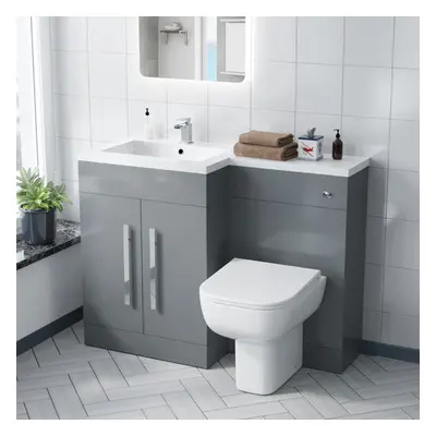 Nes Home Grey LH Vanity Cabinet Basin Sink 1100mm & BTW WC Toilet Flat Pack