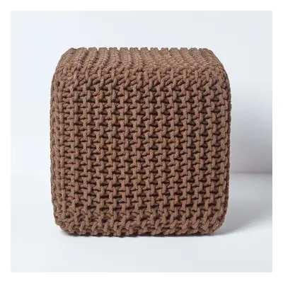 (Chocolate) Knitted Cotton Cube Footstool x x cm