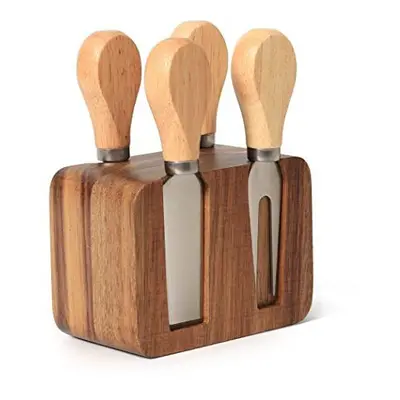 Becko Cheese Knife Block Set with Wooden Handle & Wooden Magnetic Block Stand for Party Picnic