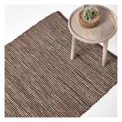 (120 x cm, Brown) Madras Leather Hemp Rug