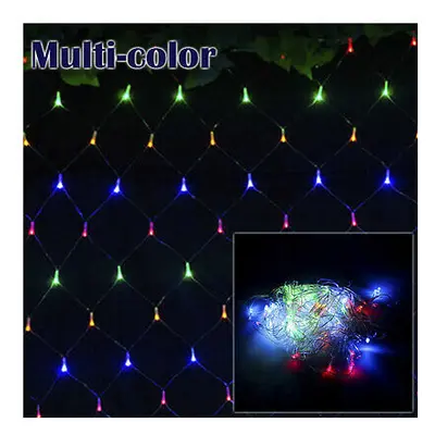 (Multi-Coloured, 200LED 3m x 2m) LED String Fairy Net Lights Curtain Mesh Christmas Party Garden