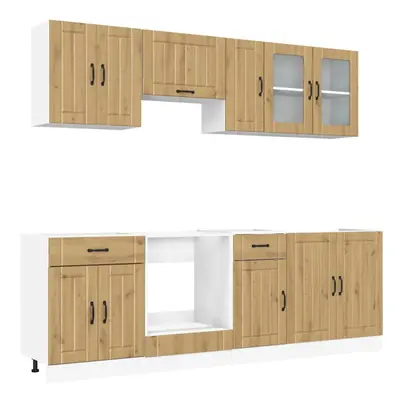 (artisan oak) vidaXL Piece Kitchen Cabinet Set Kalmar White Engineered Wood