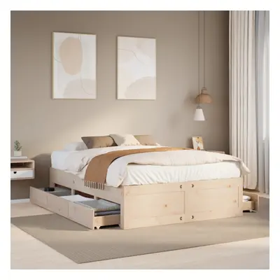 vidaXL Bed Frame without Mattress&Drawers 150x200 cm King Size Solid Wood Pine