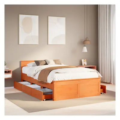 vidaXL Bed Frame without Mattress with Headboard Wax Brown 135x190 cm Double Solid Wood Pine