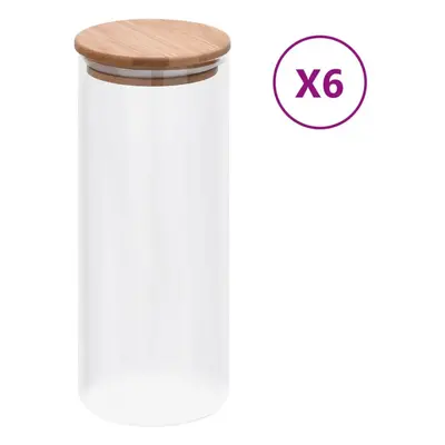 vidaXL 6x Storage Glass Jars with Bamboo Lid ml Storage Bottle Furniture