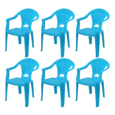 (Blue, 6) Kids Plastic Chairs Stackable Nursery Coloured Party Play Garden Indoor Outdoor