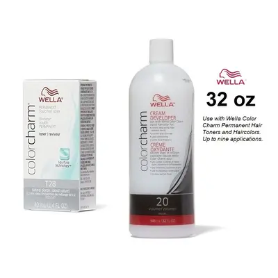 (T28 Natural Blonde + Vol. 32oz) Wella Hair Colour & Volume Developer 32oz (BIG)