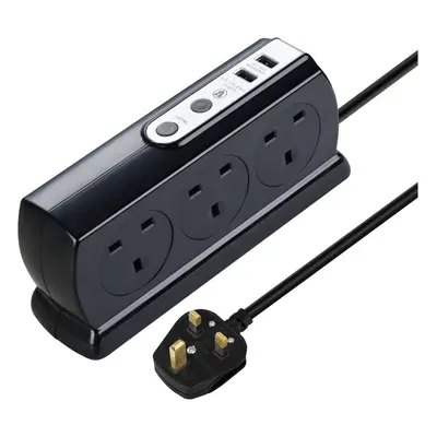 Masterplug Compact Socket Surge Protected 2x USB Port Extension Lead 2m Black