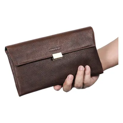 Contacts Men's RFID Leather Clutch Bag Wallet Cellphone Holder With Push Lock