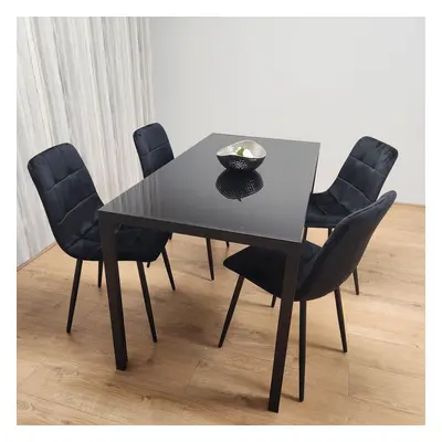 Black Kitchen Dining Table And Black Tufted Velvet Chairs Set