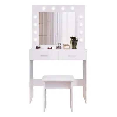 (White) Dressing Table Set with Hollywood LED Lights Mirror, Vanity Makeup Table Large Drawers a