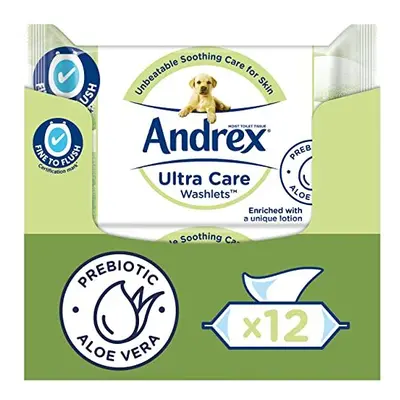 Andrex Ultra Care Washlets - Flushable Toilet Wipes - Soothing Care for Skin - Contains Aloe Ver