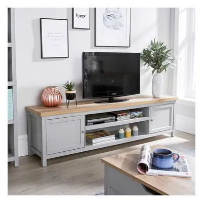 Extra Large 180cm Grey Oak TV Stand Door Cabinet Television Unit Cable Tidy