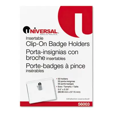 Universal Clip-On Clear Badge Holders with Inserts, Top Load, 2.25 x 3.5, White, 50-Box