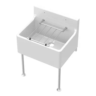 Single Bowl Fireclay Cleaner Sink with Grill & Legs, 515mm x 382mm x 393mm - White/Chrome - Balt