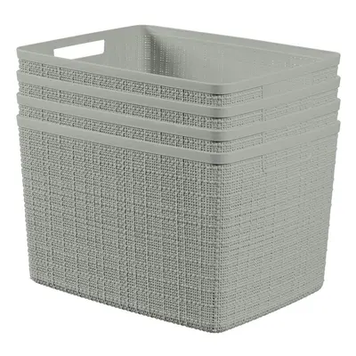 Curver Jute Decorative Plastic Organization and Storage Basket Perfect Bins for Home Office Clos