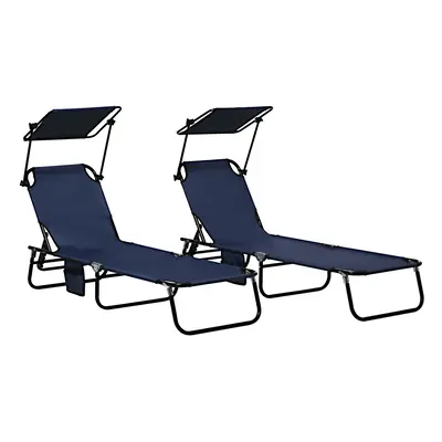 Outsunny Piece Folding Sun Loungers with Adjustable Backrest, Dark Blue