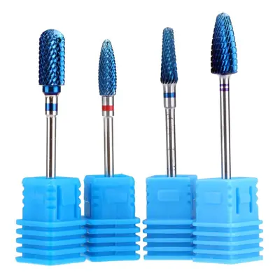 4pcs Blue Tungsten Steel Nail Drill Bits Grinding Head Carbide Burrs for Electric Manicure Machi