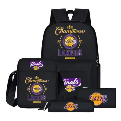 (6, pcs) NBA Lakers Logo School Bag Pcs School Bag Lunch Bag Pencil Case Set Children's Gift